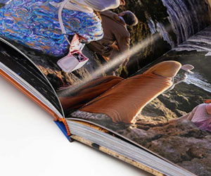 Open Smyth sewn hardcover book showing a full spread