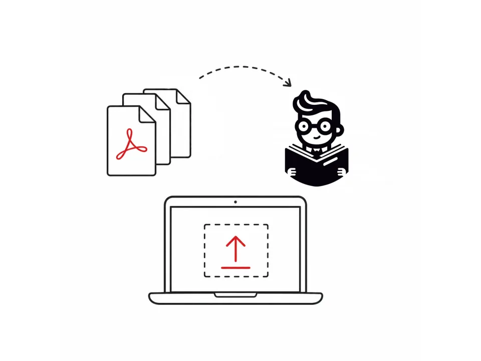 Line illustration of book files being sent for review