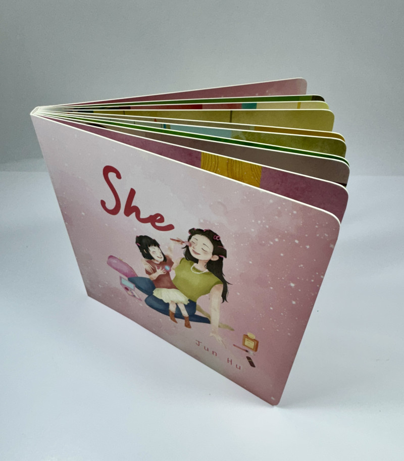 Board book printed on durable paperboard with rounded corners