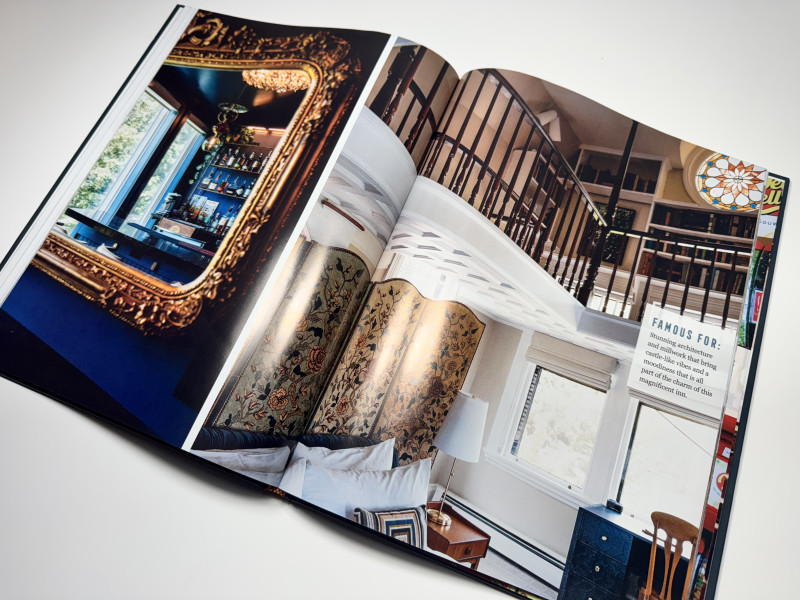 Letter-size coffee table book with graphic-heavy offset printed content