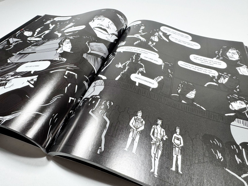 Heavy black ink comic printed on matte paper