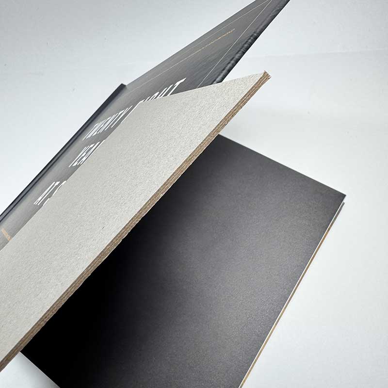 Hardcover coffee table book made with 3.5 mm gray board